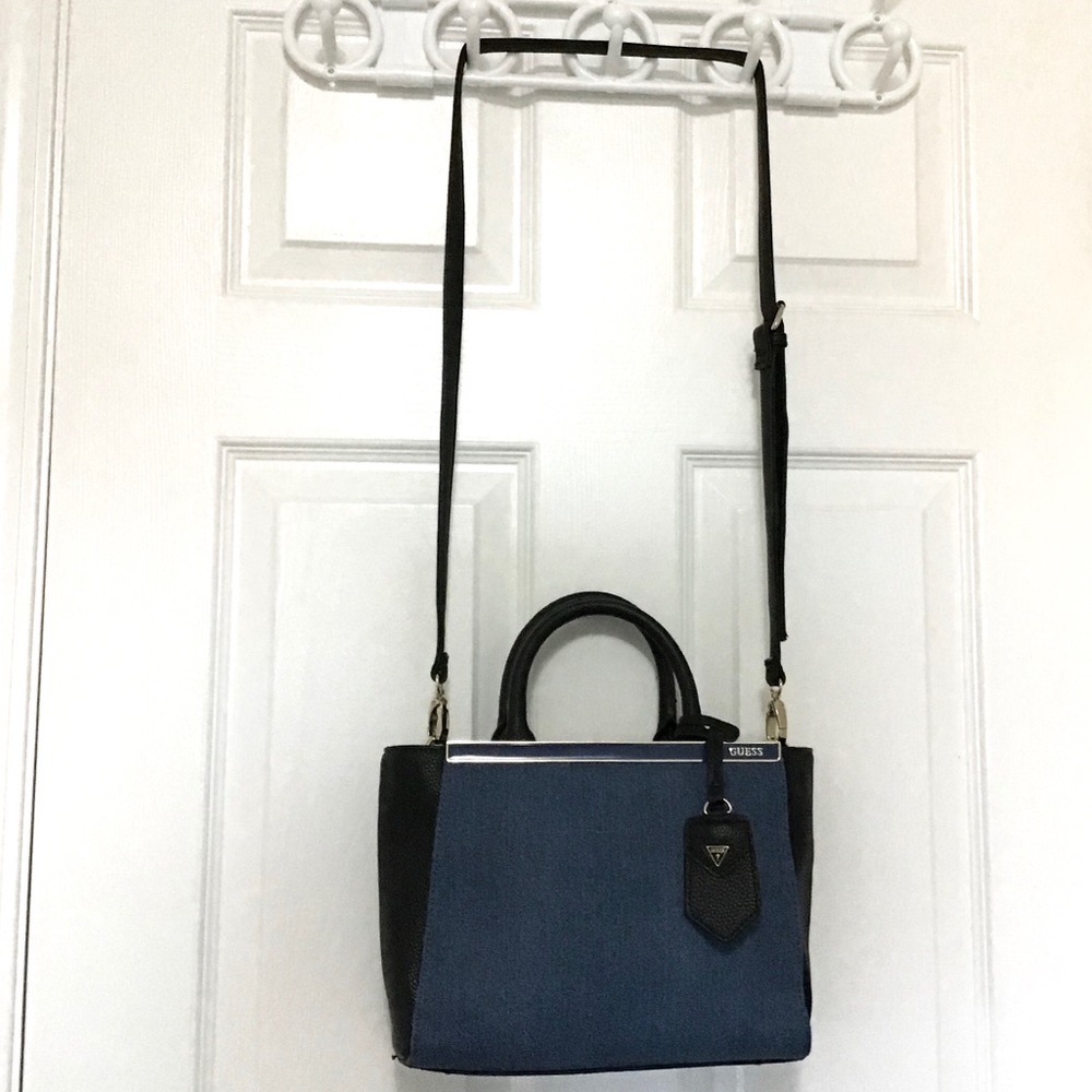 Guess Denim/ Faux Leather Crossbody Bag